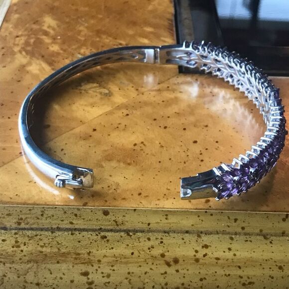 Natural African Amethyst Sterling Silver Bangle Bracelet - Picture 7 of 11
